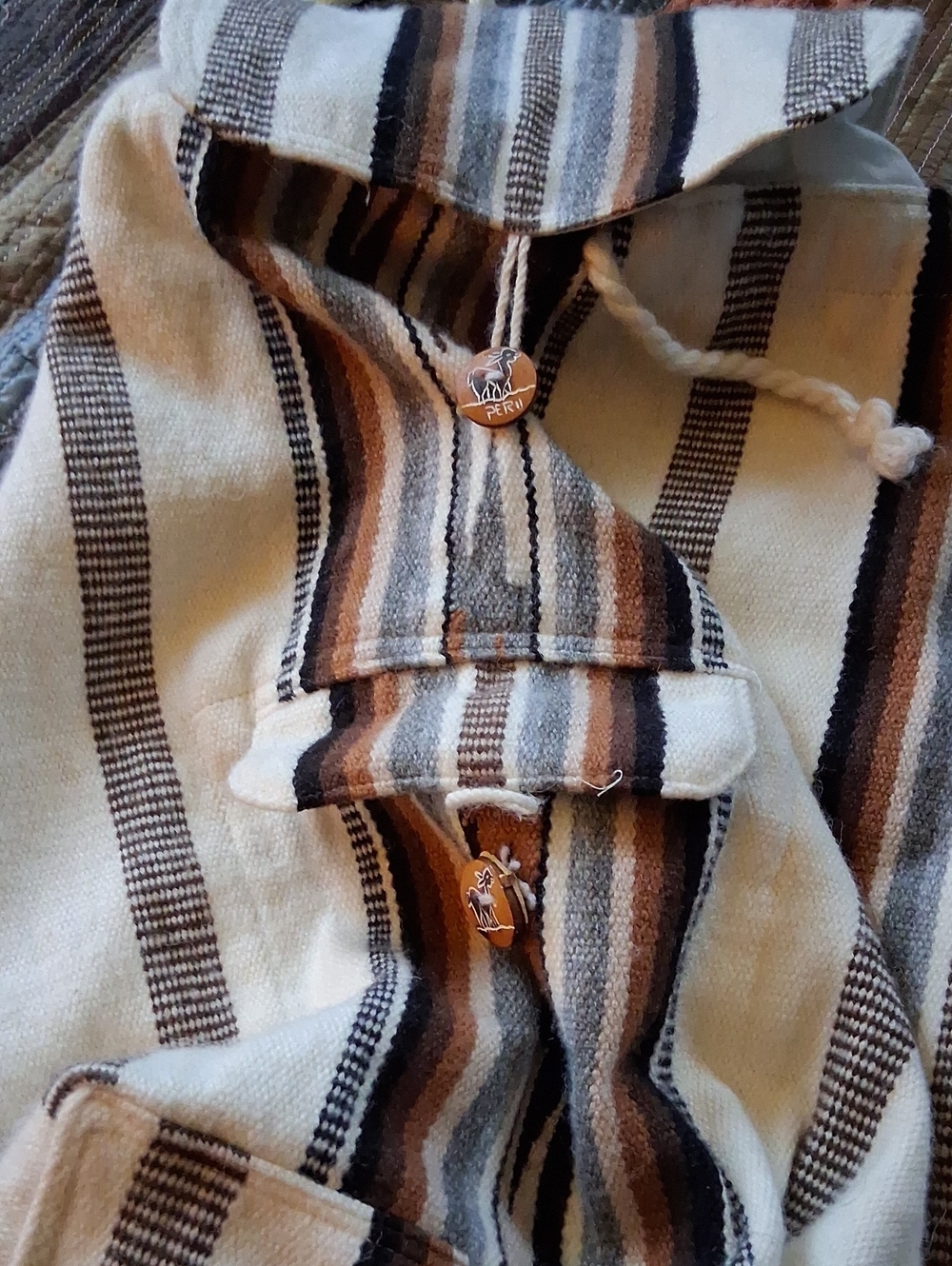 Striped Hooded Baja Back Packin Cream, Brown & Black